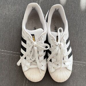 Adidas Superstar White and Black Striped Sneakers
